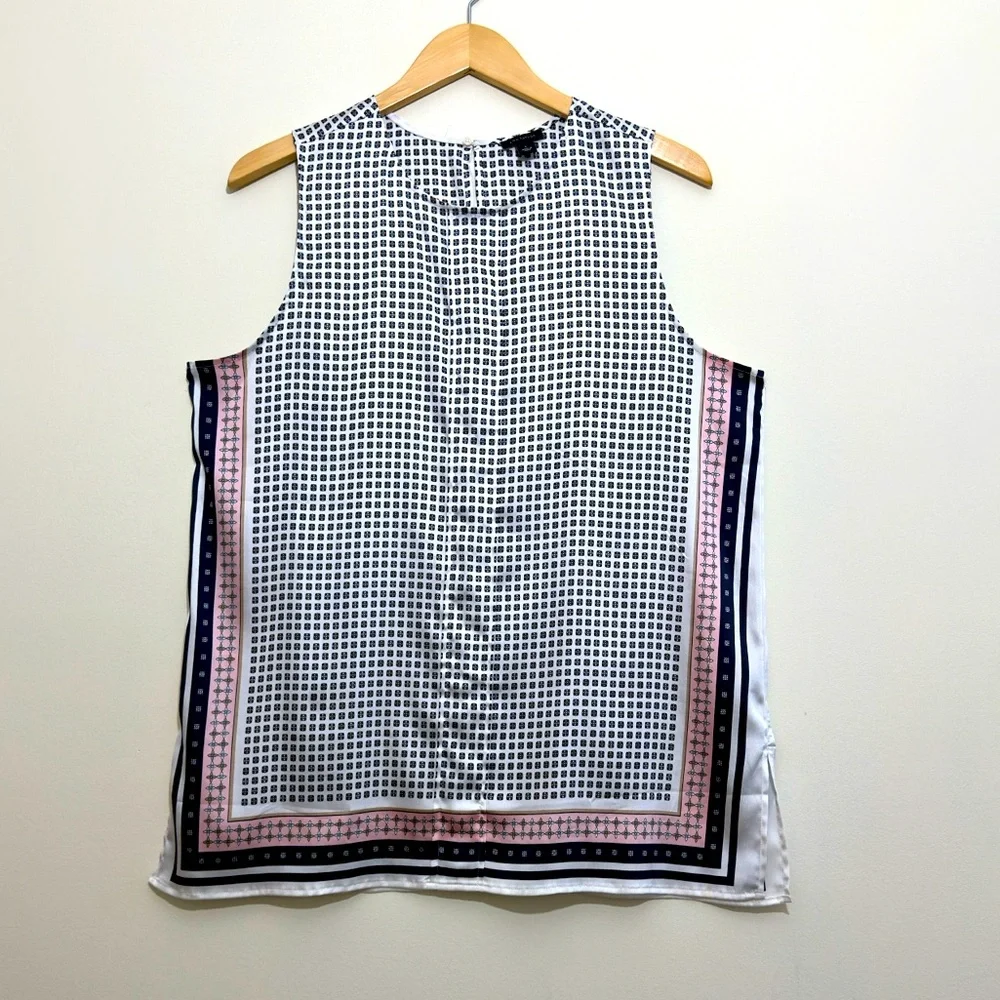 Ann Taylor Geometric Print Sleeveless Blouse Tank Top Black Pink White Sz M